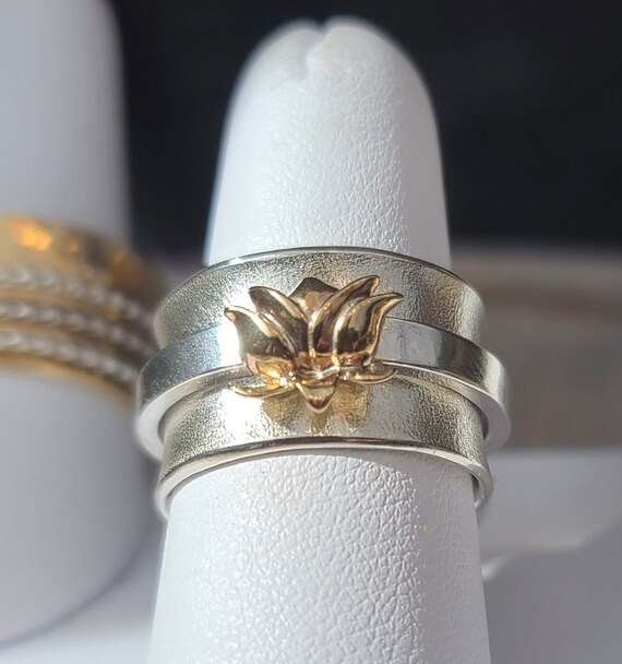 14 K Gold Lotus Flower Spinner prayer meditation Ring Etsy