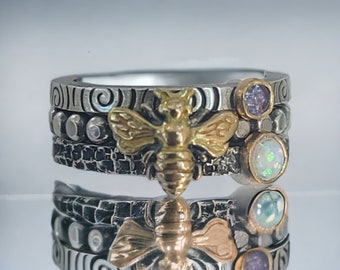 Golden Bee Stacking Ring Set of Three