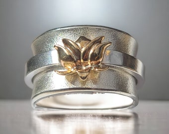 14 K Gold Lotus Flower Spinner/Prayer/Meditation Ring