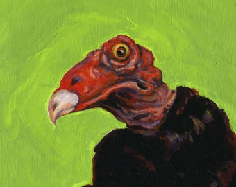 Turkey Vulture Art Print, Bright Unique Halloween Art, Whimsical Animal Art, Vulture Bird Painting Print, Small vulture bird portrait