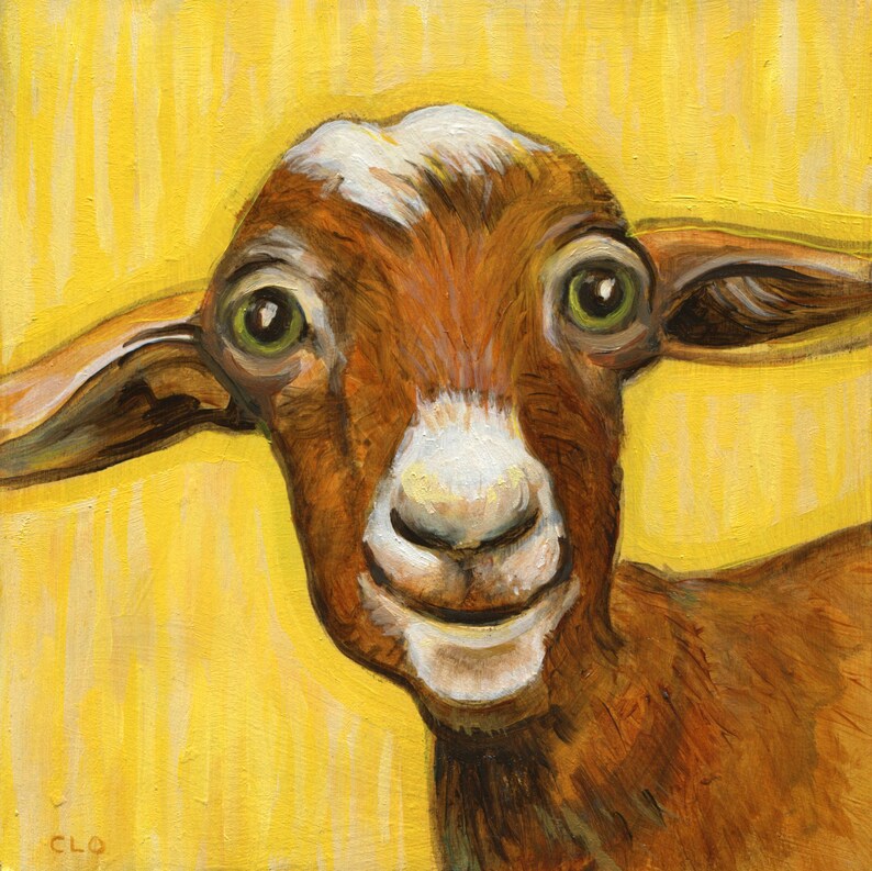 Happy Goat Art Print, Goat Farmhouse, Whimsical Animal Wall Art, Happy