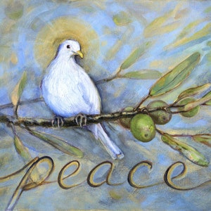 Peace Dove Art Print, Bird Art, Peaceful Art, Dove and Olive Branch, Religious Art, Easter Art, Bird Oil Painting