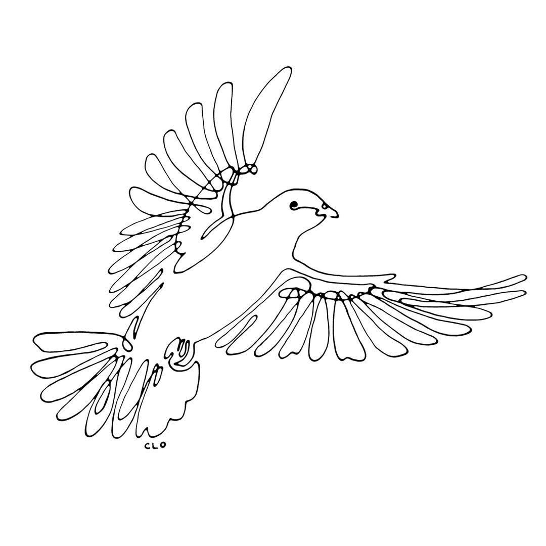Dove in Flight Minimalist Bird Line Art, Modern One Line Drawing ...