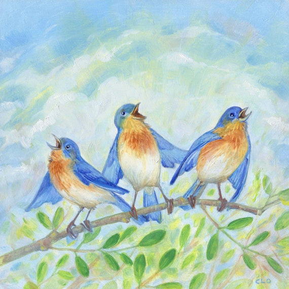 Print of Singing Bluebirds Bird Wall Art Peaceful Art Bird - Etsy