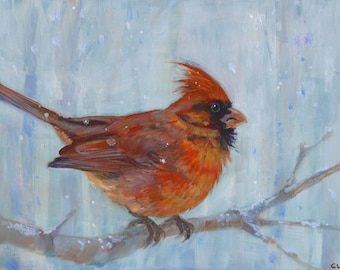 Cold Cardinal Art Print: Winter Bird in Snowy Forest