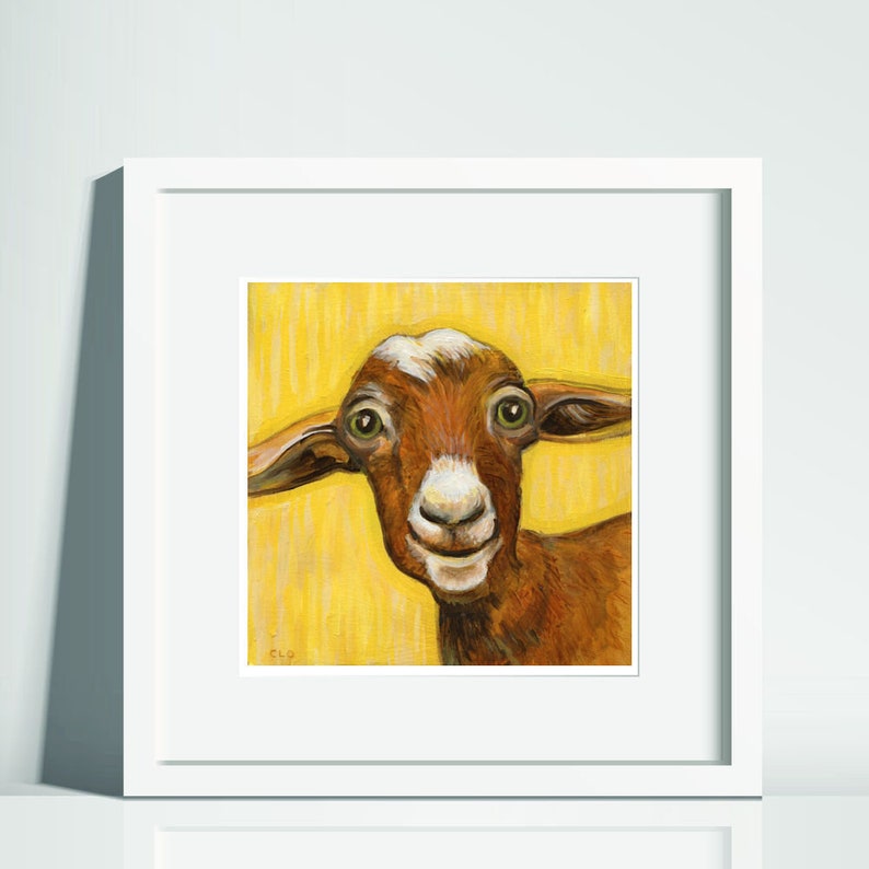 Happy Goat Art Print, Goat Farmhouse, Whimsical Animal Wall Art, Happy
