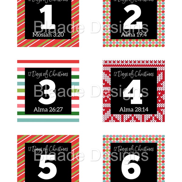 Instant Download DIGITAL file ONLY - LDS 12 Days of Christmas Scripture Gift Bag Tags