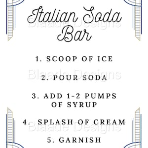 Italian Soda Bar Sign w/ Self-Serve Instructions for Party