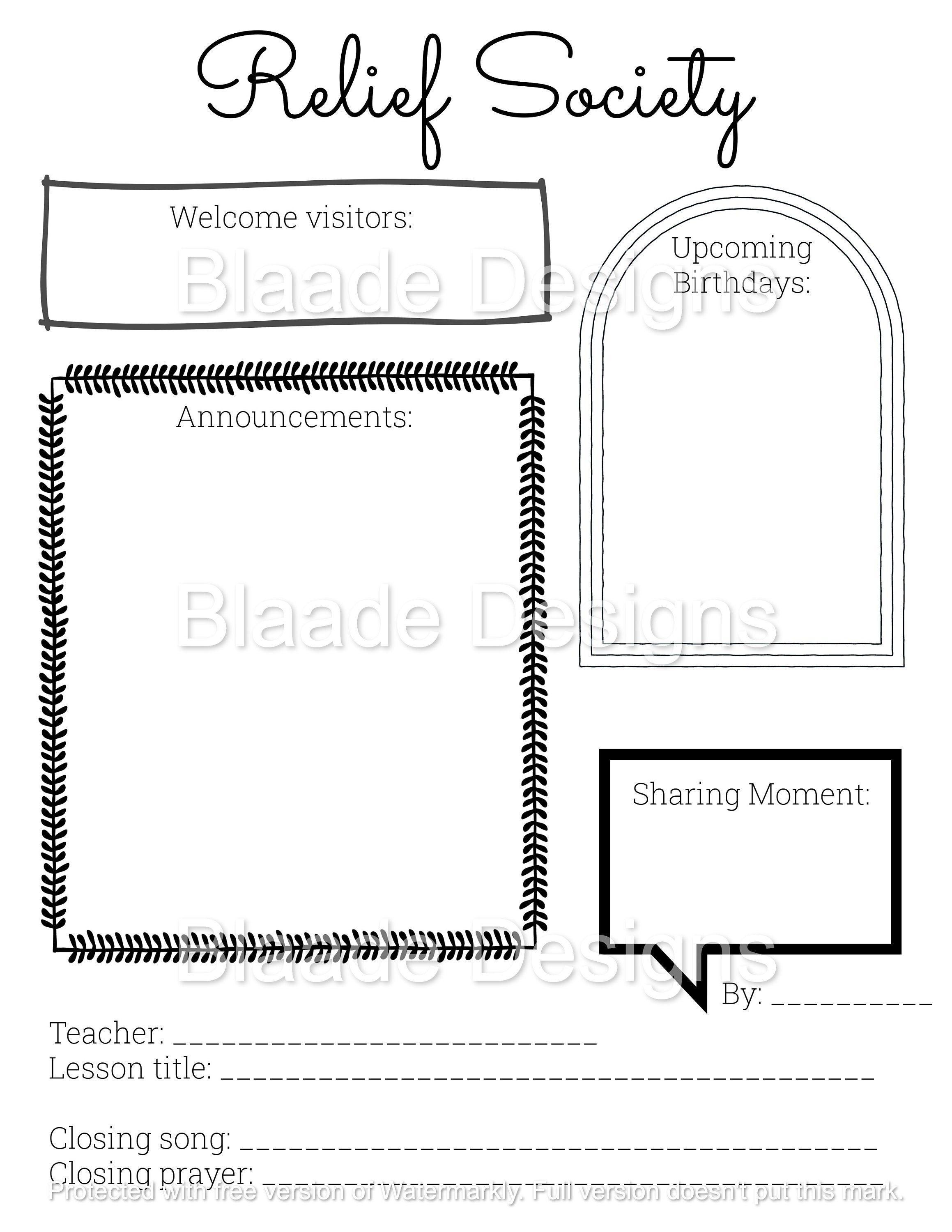 Relief Society Conducting Sheet for Sunday Meetings Etsy