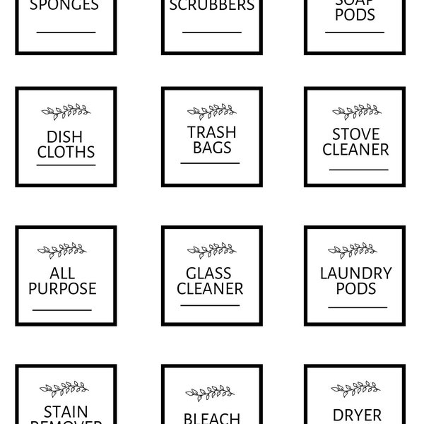 2 " Editable Labels for Kitchen and Laundry Organization | Modern Cleaner Labels
