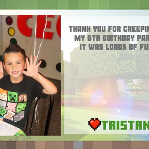 Personalized Pixelated Theme Birthday Party Thank You Card With Picture