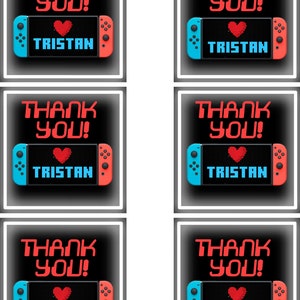 Video Game Switch Gamer Theme Birthday Party Thank You Favor Tags