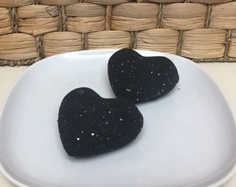 Bombes de bain en forme de coeur pailleté obsidienne Stardust, avec des paillettes respectueuses de l'environnement ! Parfum romantique ambré, apaisant/adoucissant la peau, fait main, végétalien