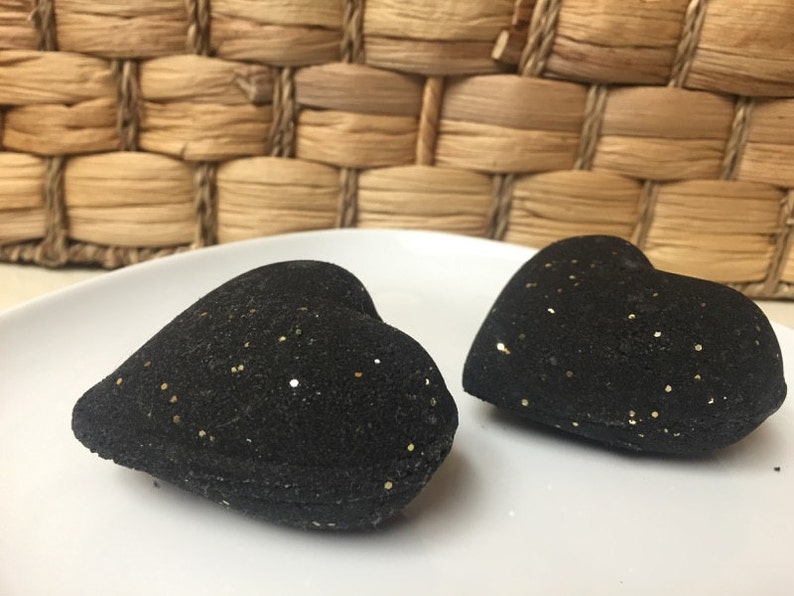 Obsidian Stardust Glitter Heart Bath Bombs, Featuring Eco Friendly Glitter Amber Romance Scent, Soothing/Softens Skin, Handmade, Vegan image 3