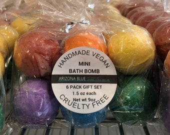 SALE! Bath Bomb 6 Pack Assorted Color and Fragrance Mini Bath Bombs. Coconut Oil Infused, Bath Bombs, Arizona Blue, Gift Set, Vegan