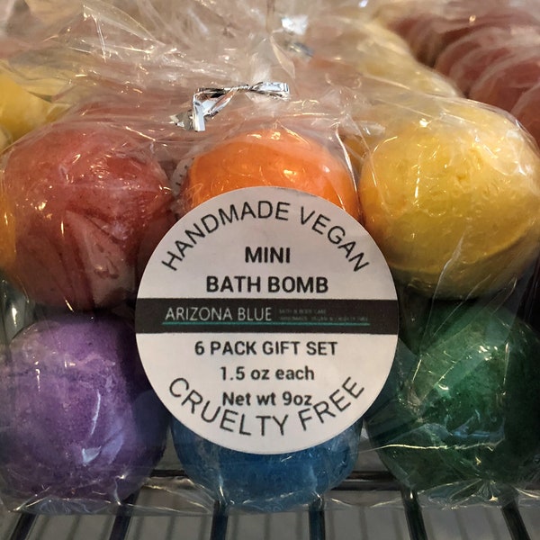 SALE! Bath Bomb 6 Pack Assorted Color and Fragrance Mini Bath Bombs. Coconut Oil Infused, Bath Bombs, Arizona Blue, Gift Set, Vegan