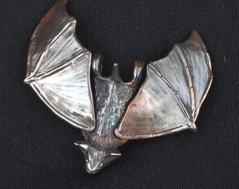 Large Bat Pendant by Leaanne Hartman Edwards in Sterling/Shibuichi