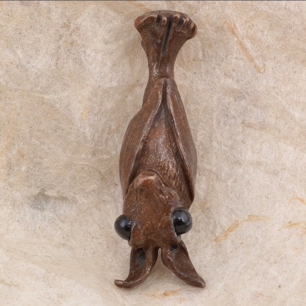 Antiqued Bronze Hanging Bat Bead by Robert Burkett / Lost Wax Casting / Hand Carved / Slide Bead / Jewelry Design / Bug / Animal Jewelry