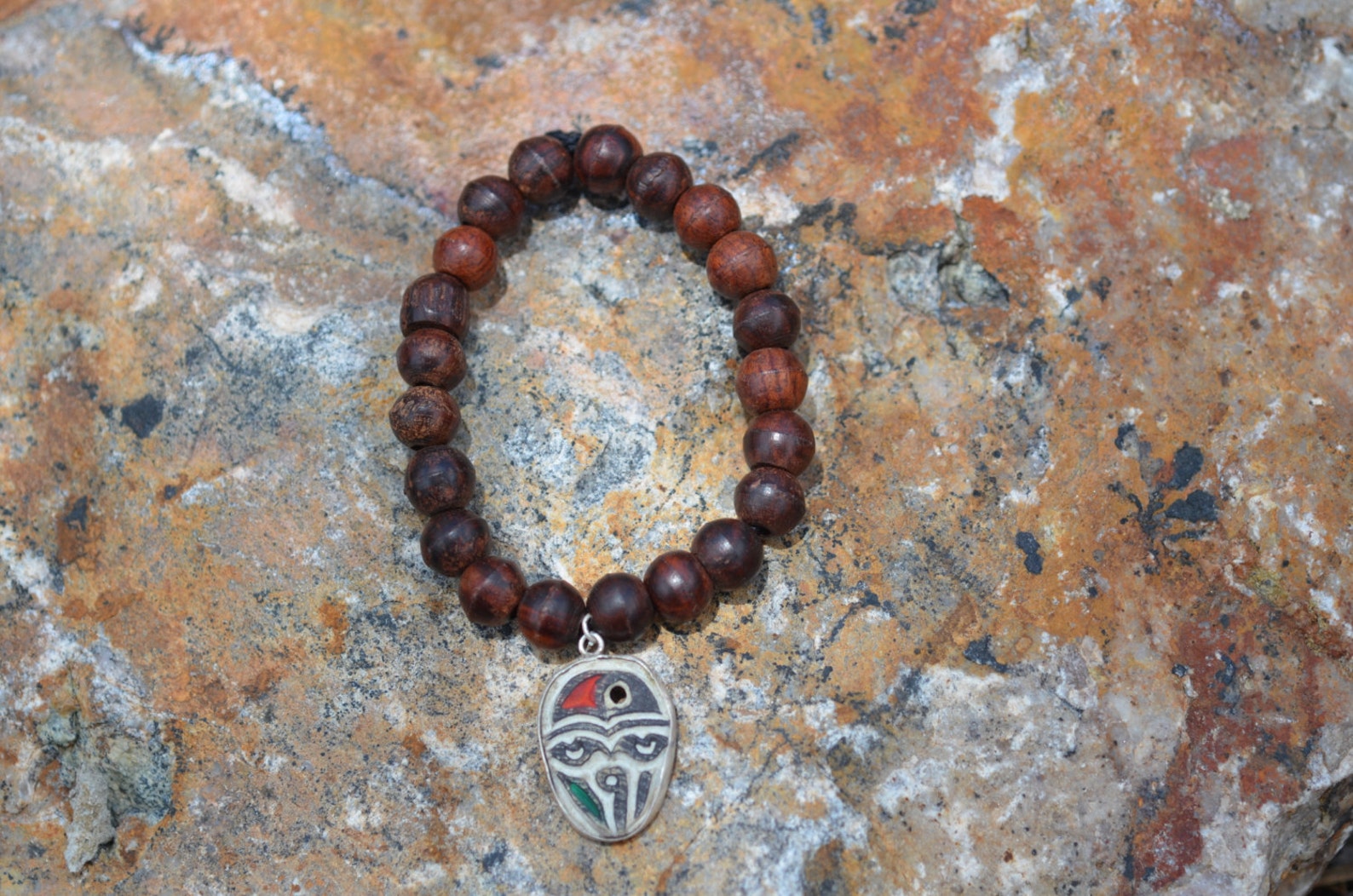 Good Karma Bracelet / Natural Wooden Bracelet W/ Mani Stone in Etsy