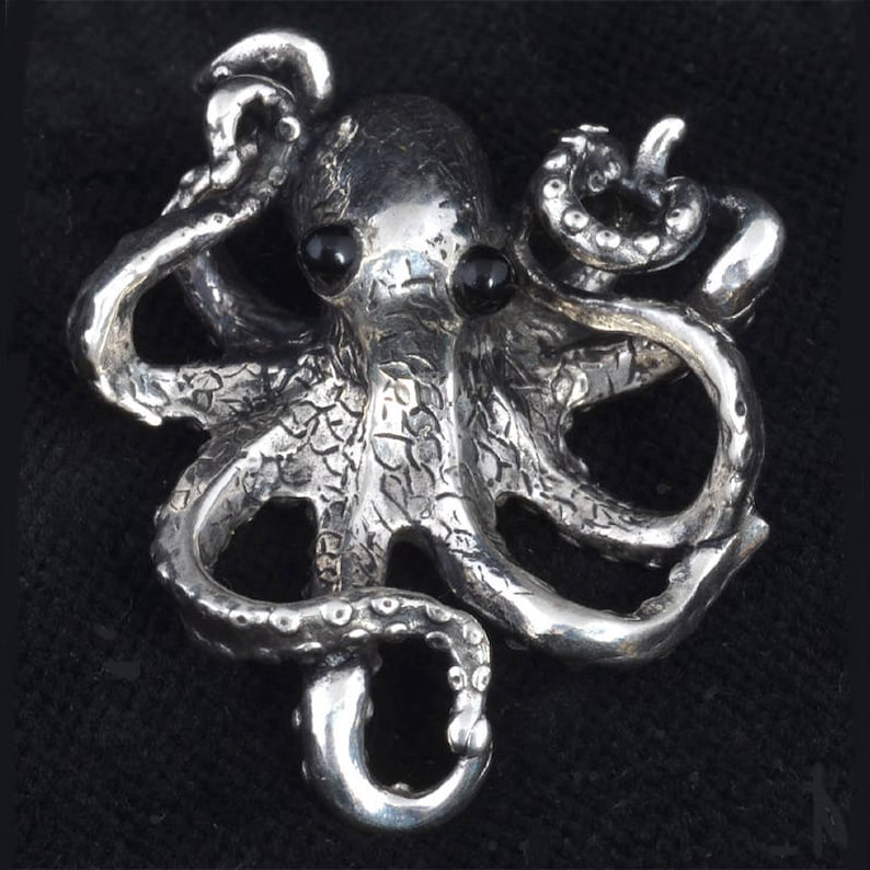 Sterling Silver Octopus Pendant By Robert Burkett Kraken Sea Creature Sculpted Jewelry Handmade Stone Eyes Steam Punk - Silver Octopus Pendant Sterling Silver Octopus Pendant By Robert Burkett Kraken Sea Creature Sculpted Jewelry Handmade Stone Eyes Steam Punk - Silver Octopus Pendant