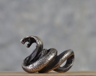 Silver Coiled Cobra by Robert Burkett / Sterling Silver / Animal Bead / Lost Wax Cast / Hand Carved Jewelry / Snake / Serpent