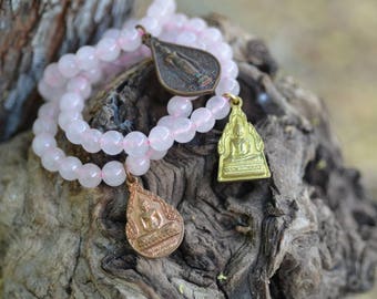 Rose Quartz Bracelet / Yoga Jewelry / Wrist Mala / Prayer Beads / Spiritual Jewelry / Meditation / Buddha / Love
