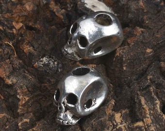Tiny Skull Bead in Bronze or Silver by Bob Burkett// Lost Wax Casting / Hand Carved / Slide Bead / Jewelry Design /
