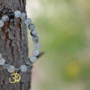 OM Charm Rutilated Quartz Bracelet / Wrist Mala / Yoga Jewelry / Spiritual Jewelry / Prayer Beads