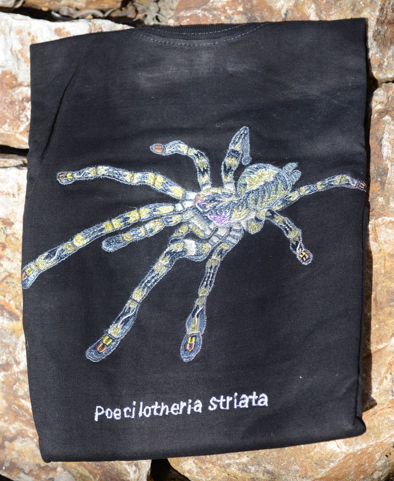 Poecilotheria Striata Embroidered T-shirts / 100% Cotton / Tarantula Clothing / Spider Art / Mysore Ornamental image 6