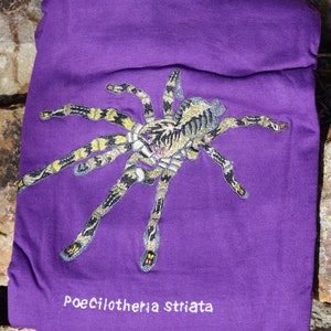 Poecilotheria Striata Embroidered T-shirts / 100% Cotton / Tarantula Clothing / Spider Art / Mysore Ornamental image 2