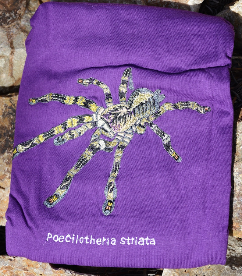 Poecilotheria Striata Embroidered T-shirts / 100% Cotton / Tarantula Clothing / Spider Art / Mysore Ornamental image 2