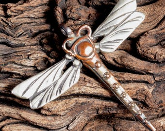 Dragonfly Pendant by Leaanne Hartman Edwards in Sterling/Shibuichi