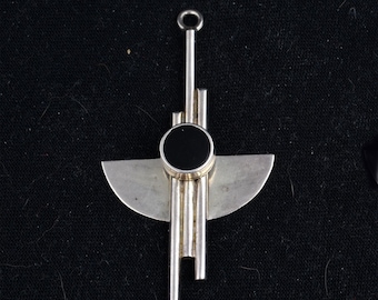 Sterling Vintage  Cross Abstract with Onyx Inlay /Christian