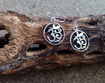 OM Earrings / Sterling Silver Buddhist Symbol / Jewelry / Ancient Symbolism / Balance / Lightweight / Yoga / Yogi