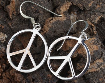 Sterling Silver Peace Sign Earrings /peace/love/no war/hippie/