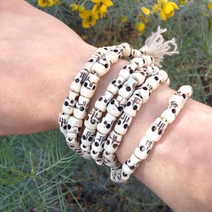 108 Carved Skull Mala Necklace / Mala Bracelet / Yoga Jewelry /  Spiritual Jewelry / Bone Mala / Prayer Beads / Skull Art / Festival Season