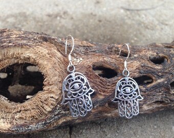 Orecchini pendenti vintage in argento sterling con la mano di Fatima Hamsa - Italia