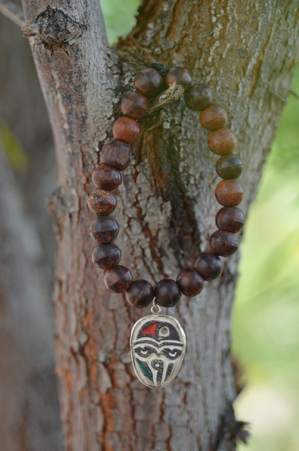 Good Karma Bracelet / Natural Wooden Bracelet W/ Mani Stone in Etsy