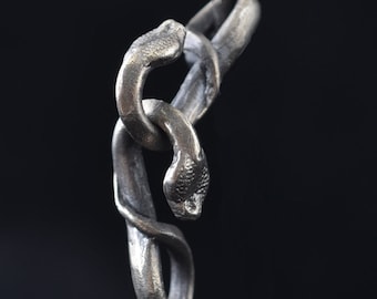 Può includere: Un ciondolo d'argento a forma di due serpenti intrecciati. I serpenti sono dettagliati con squame e hanno teste realistiche.