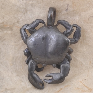 Antiqued Bronze Crab Pendant by Bob Burkett / Cast Bead  / Hand Carved Lost Wax Cast Bronze / Steampunk / Fantasy / Cancer Zodiac / Texture