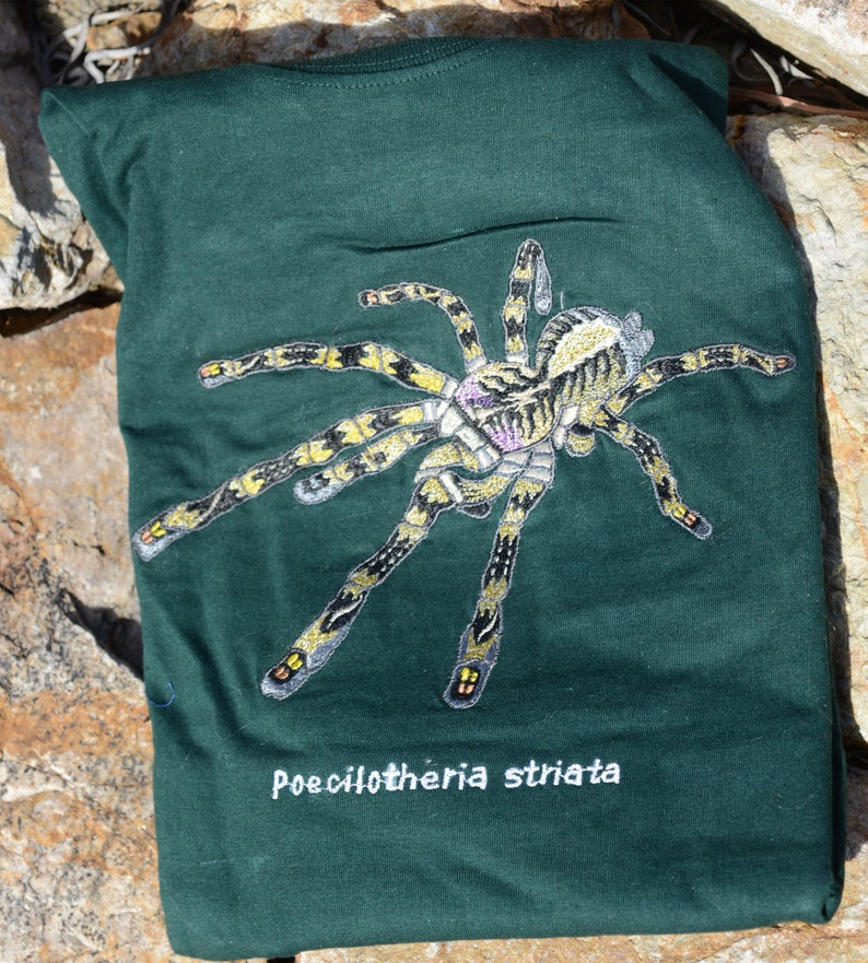 Poecilotheria Striata Embroidered T-shirts / 100% Cotton / Tarantula Clothing / Spider Art / Mysore Ornamental image 4