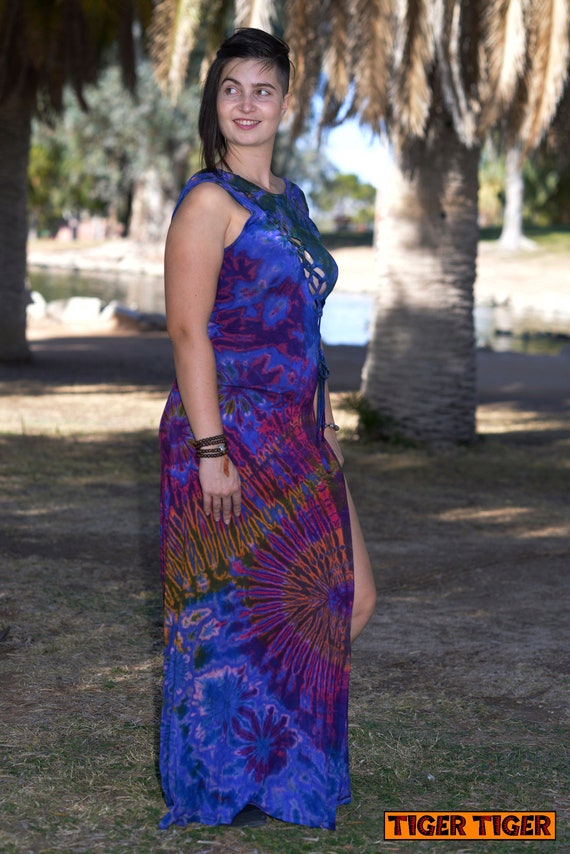 Sonya Dress / Sexy Full Length Tie Dye Dress W/ Leg and Stomach