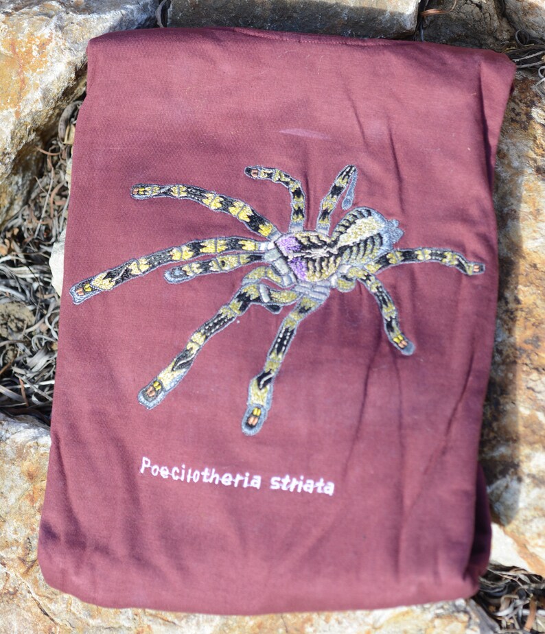 Poecilotheria Striata Embroidered T-shirts / 100% Cotton / Tarantula Clothing / Spider Art / Mysore Ornamental image 3