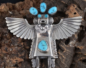 Navajo Eagle Dancer Pendant or Brooch in Sterling with Turquoise