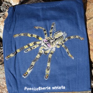 Poecilotheria Striata Embroidered T-shirts / 100% Cotton / Tarantula Clothing / Spider Art / Mysore Ornamental image 5