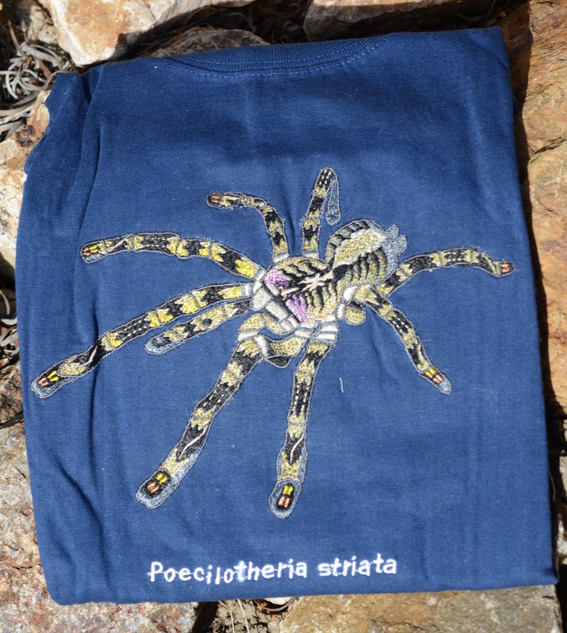 Poecilotheria Striata Embroidered T-shirts / 100% Cotton / Tarantula Clothing / Spider Art / Mysore Ornamental image 5