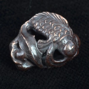 Two Koi Fish Cast in Bronze / Fish Bead / Versatile Stringing Options / Robert Burkett Design / Japanese / Hand Carved / Metal Jewelry