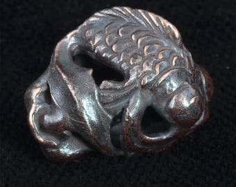 Two Koi Fish Cast in Bronze / Fish Bead / Versatile Stringing Options / Robert Burkett Design / Japanese / Hand Carved / Metal Jewelry
