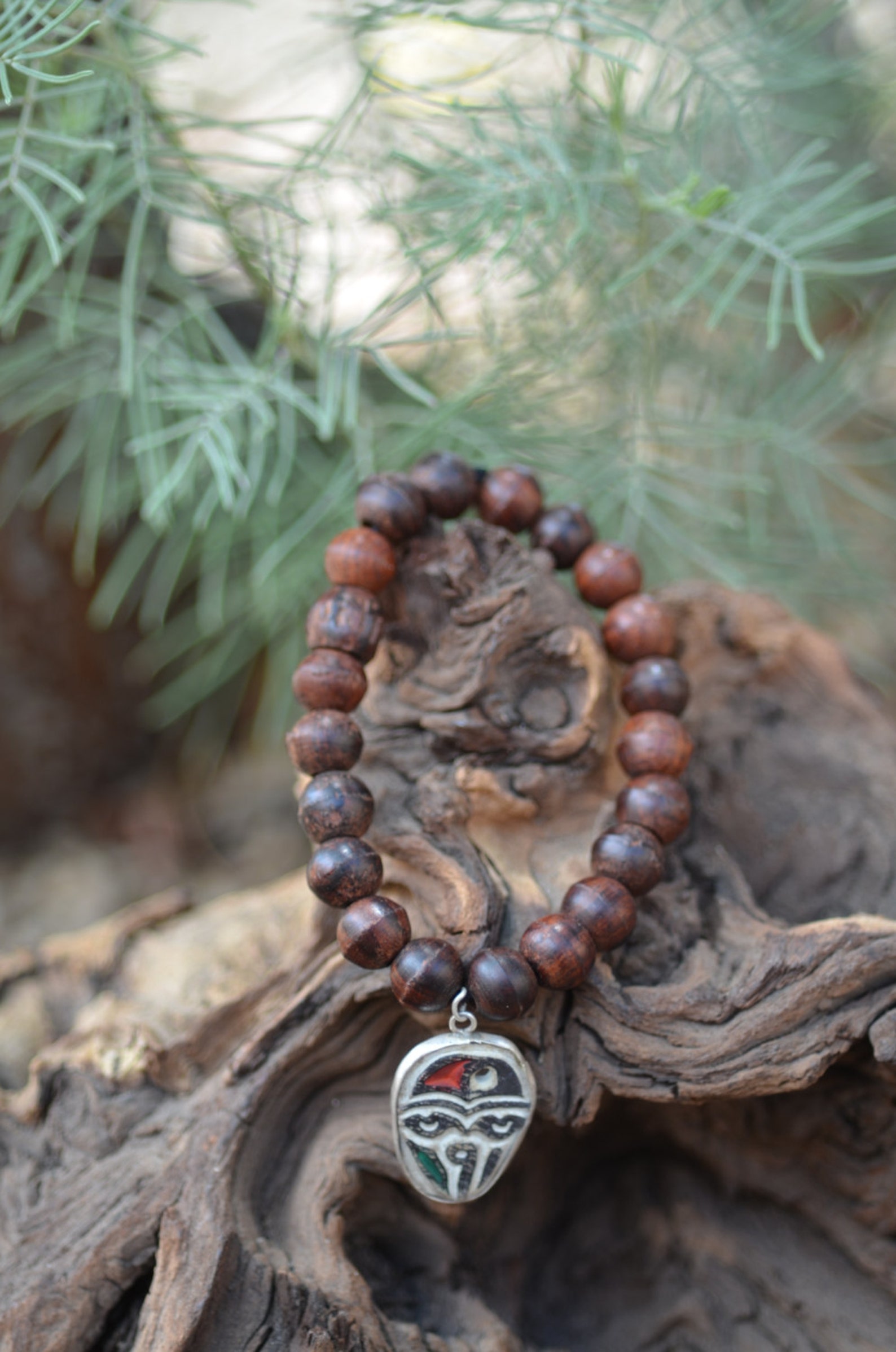 Good Karma Bracelet / Natural Wooden Bracelet W/ Mani Stone in Etsy