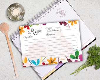 Recipe card bridal printable. Instant download recipe card. Watercolor colorful recipe card.